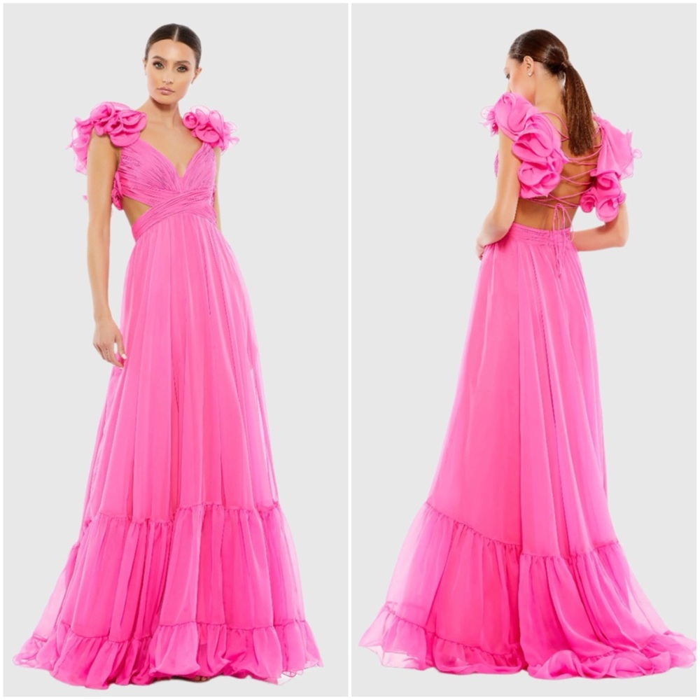 Mac Duggal Iconic Ruffle Gown in Hot Pink